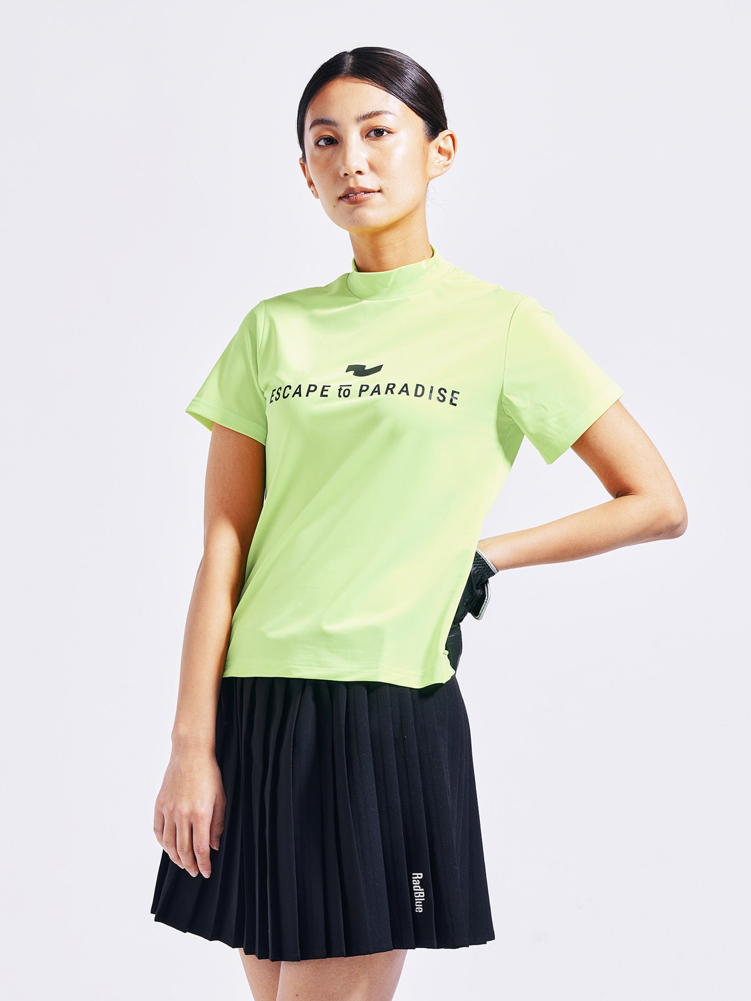 カラーストレッチモックネックS/S【logo】WOMENS