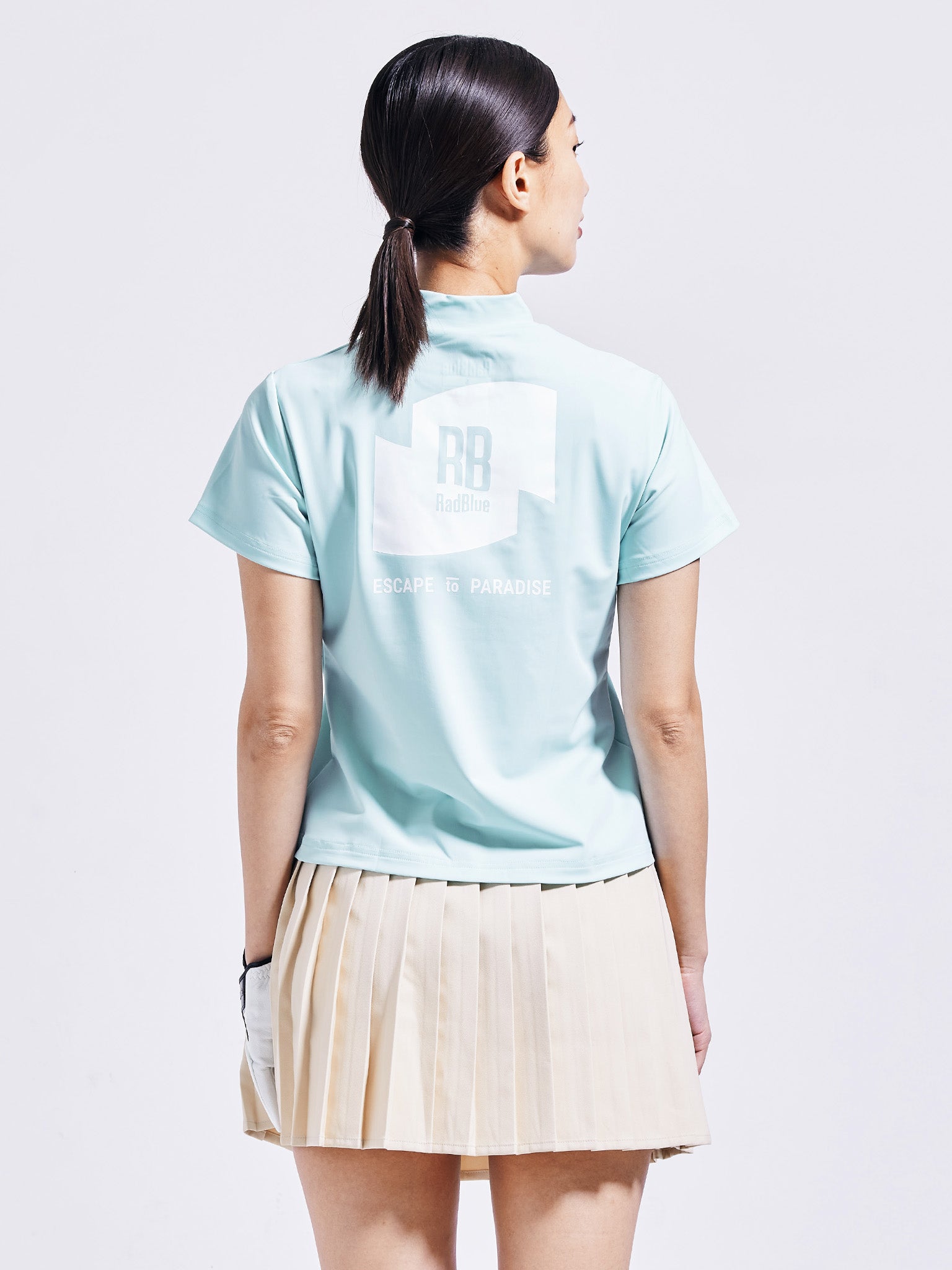 カラーストレッチモックネックS/S【logo】WOMENS