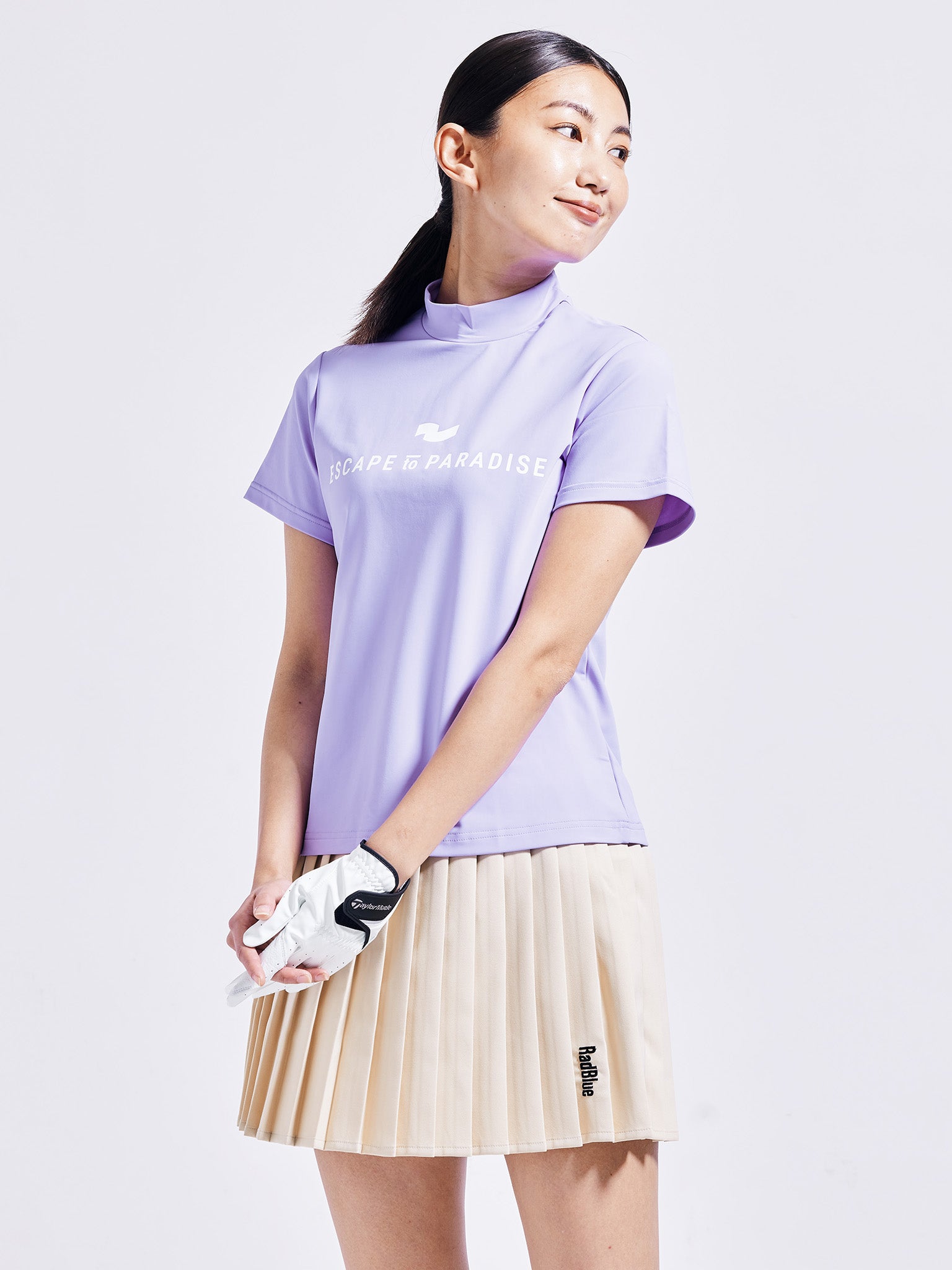 カラーストレッチモックネックS/S【logo】WOMENS