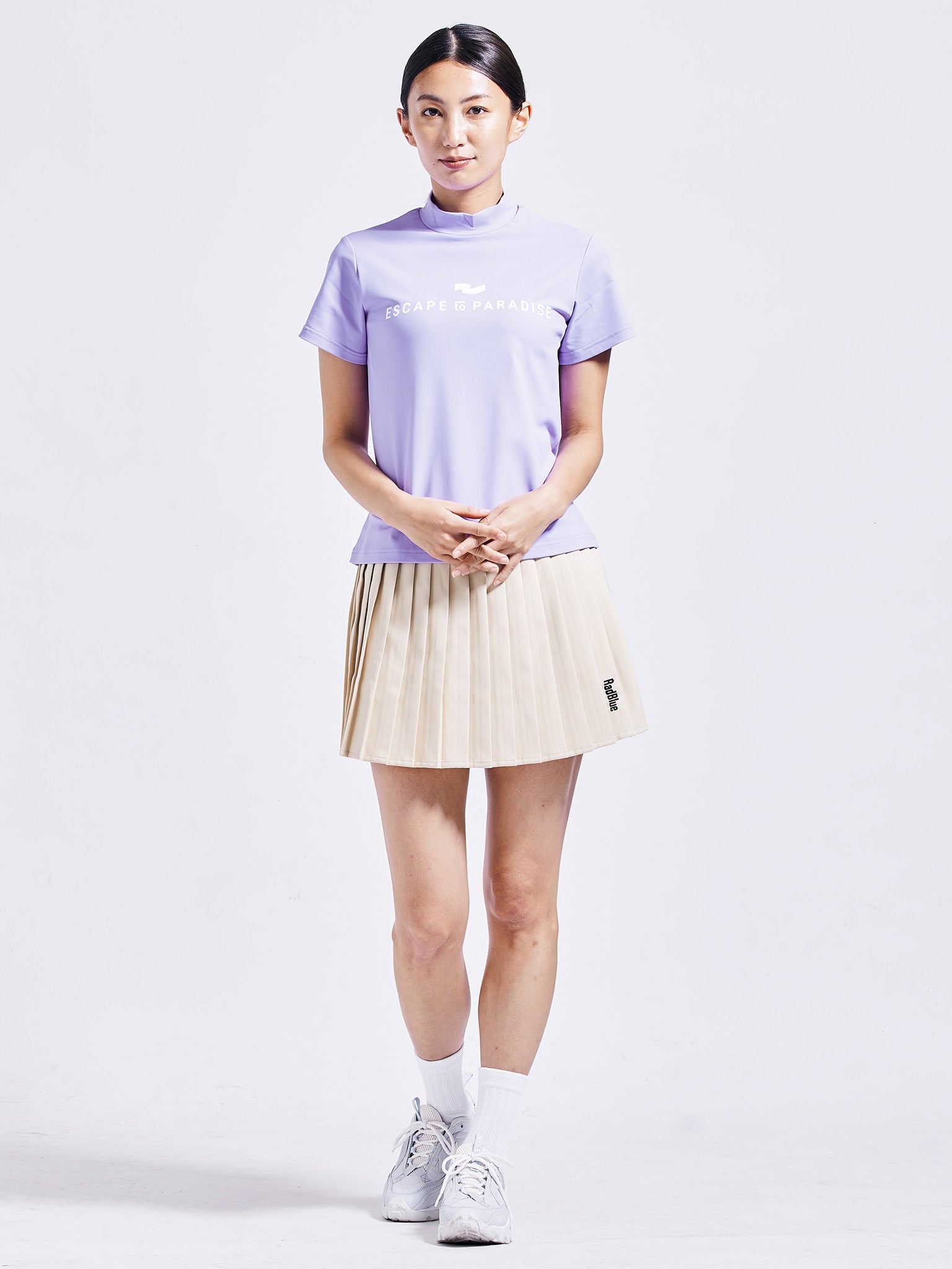 カラーストレッチモックネックS/S【logo】WOMENS