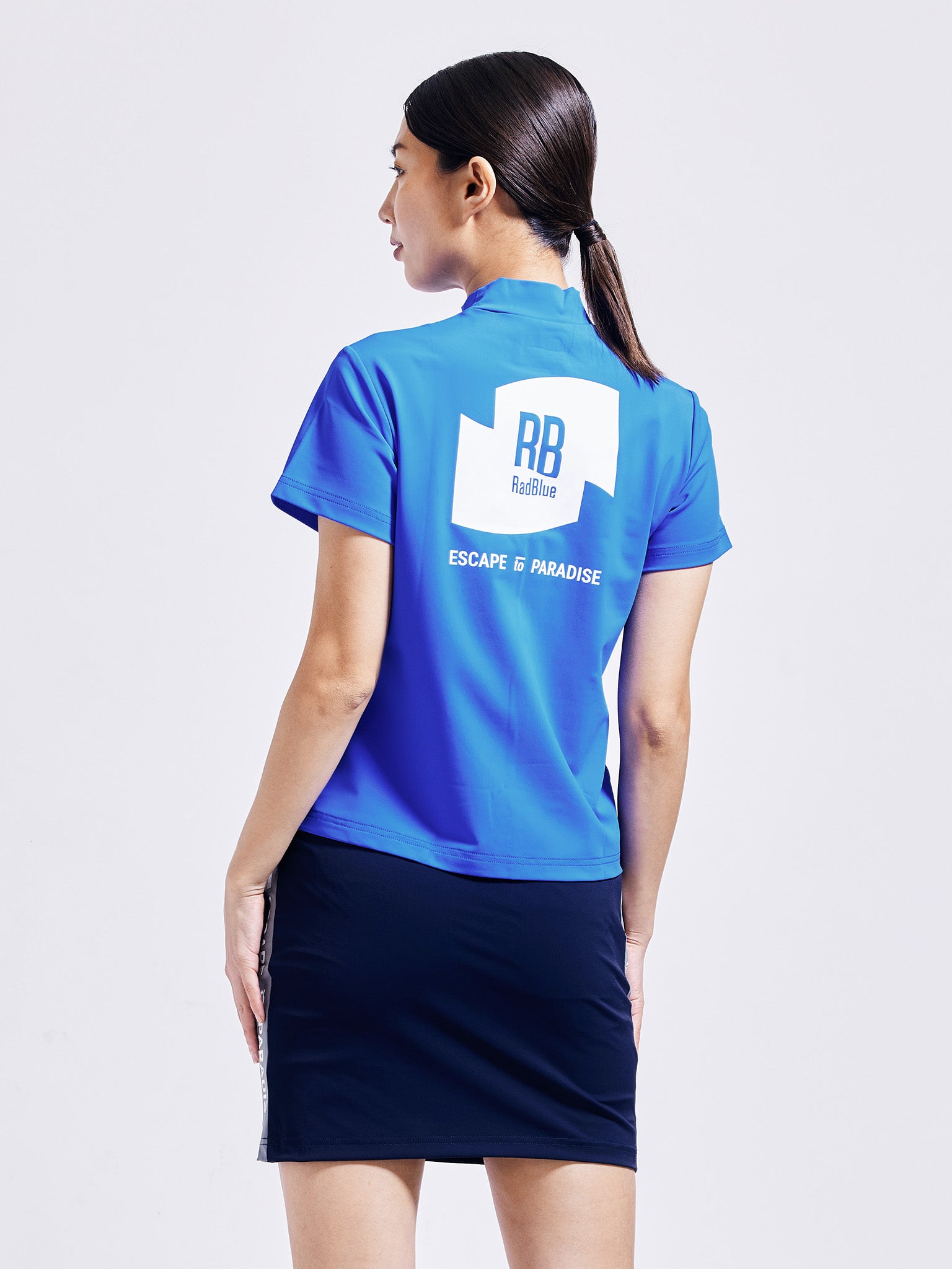 カラーストレッチモックネックS/S【logo】WOMENS