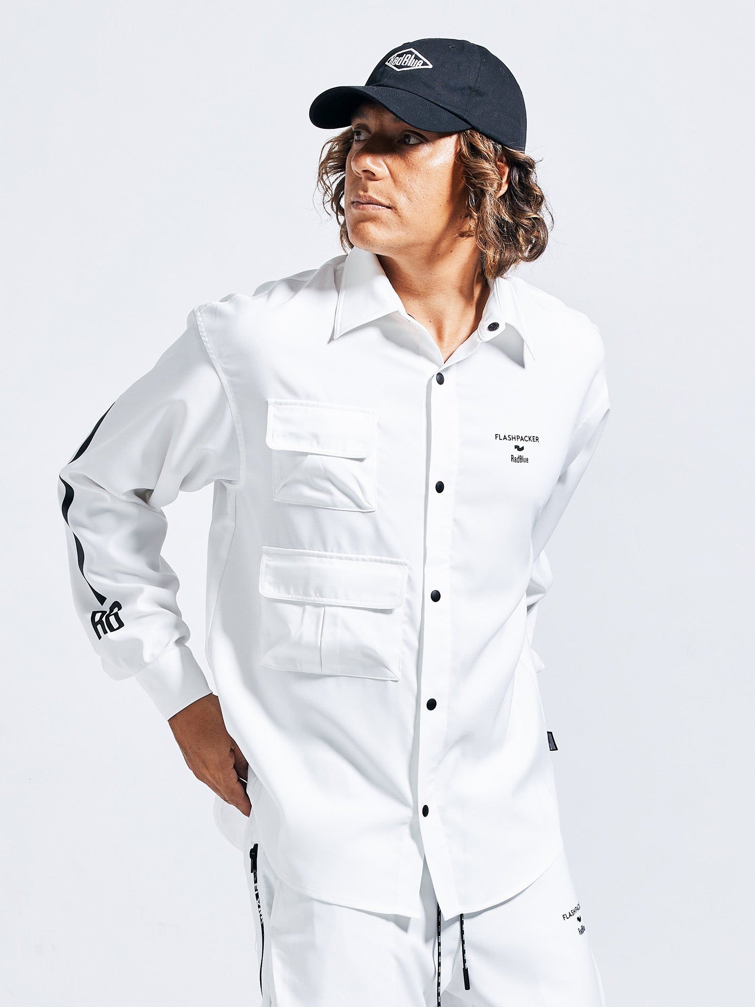 Reflax®RadBlue ×FlashPacker stretch linen-like shirt