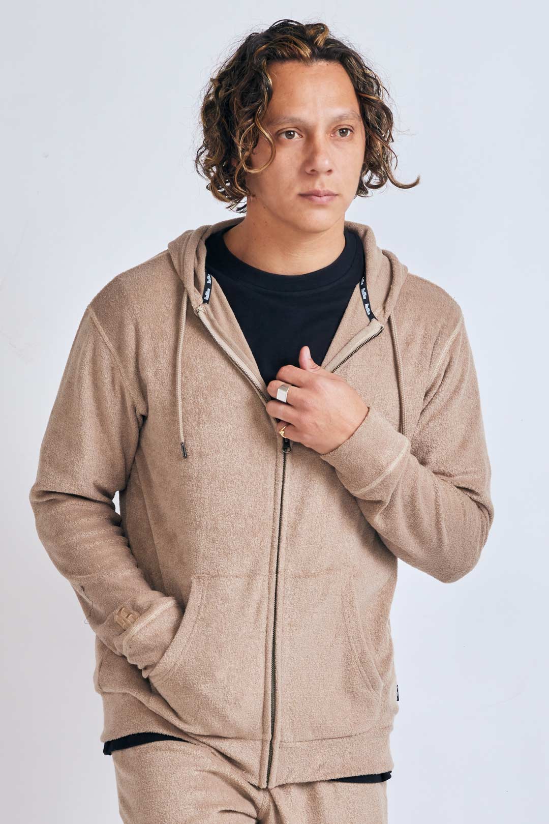 3D pile zip hoodie