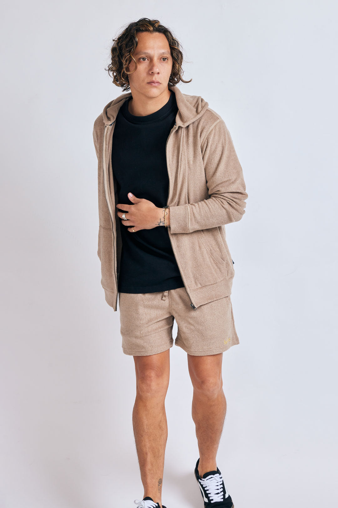 3D pile zip hoodie